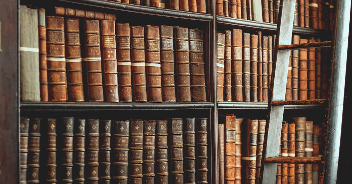 A vintage library filled with antique books and a wooden ladder for access.